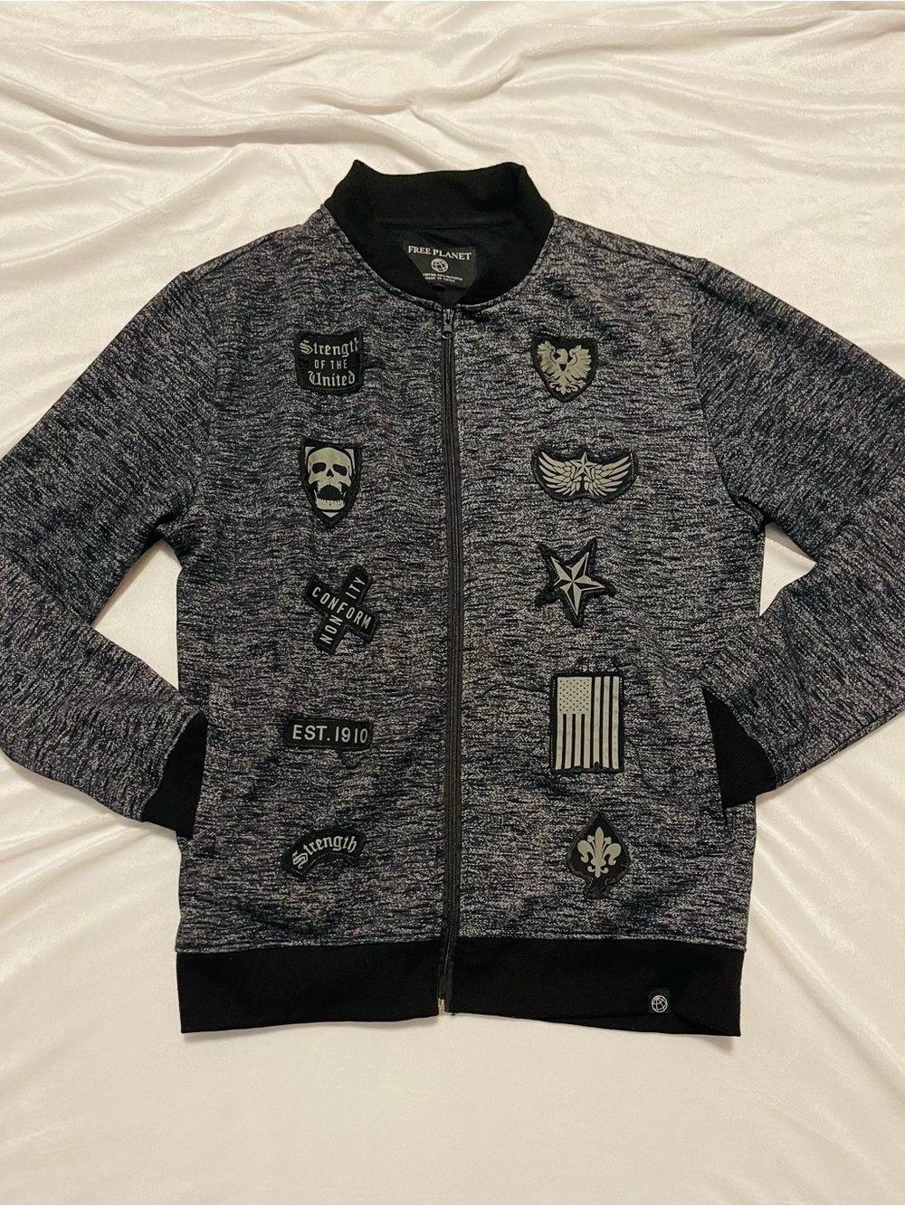 Free Planet Black and Gray Marled Zip Bomber